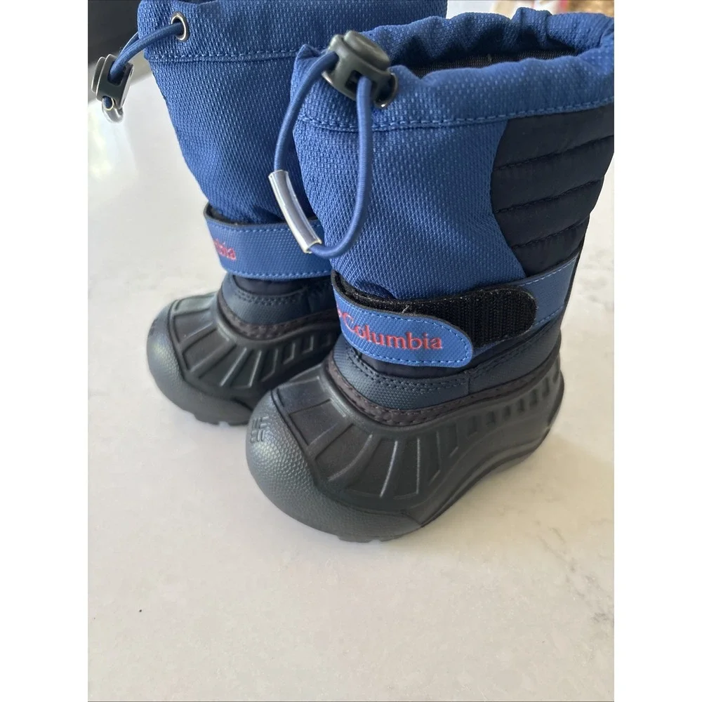 Columbia Snow Boots Kids Boys 5 Powderbug Plus II Blue Insulated Waterproof
